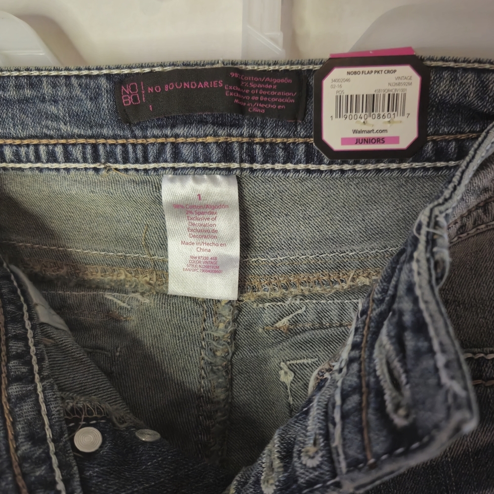 NO BOUNDARIES JUNIOR GIRLS‎ FLAP POCKET CROP JEANS SIZE 1 - Picture 3 of 4